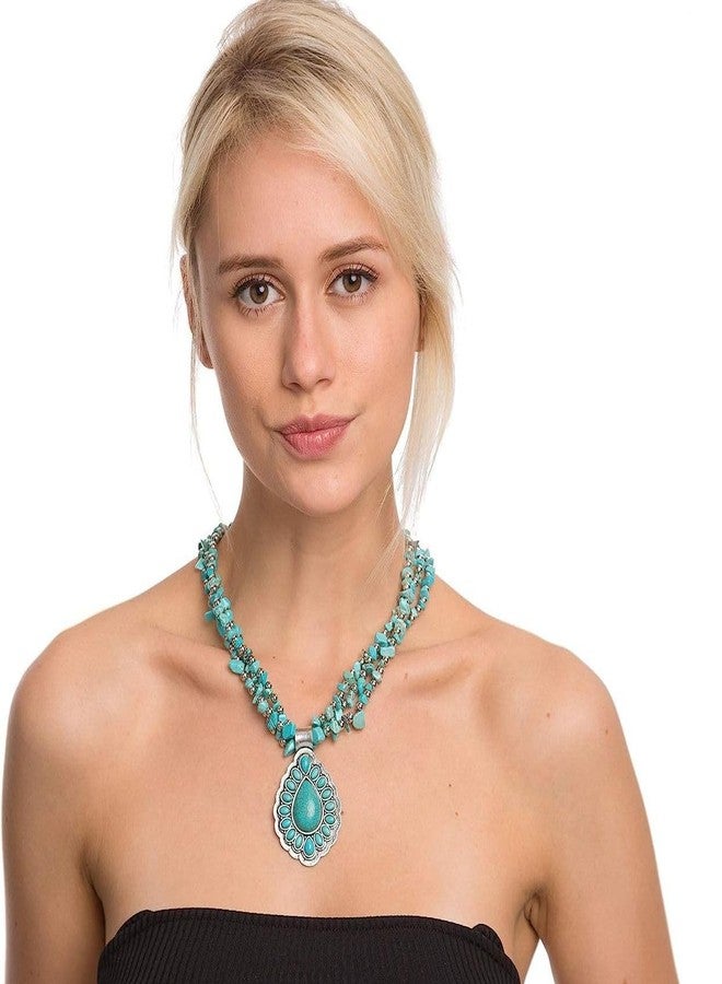 Cykdohy Vintage Irregular Turquoise Beaded Choker Necklace for Women Handmade Bohemian Western Layered Green Natural Gemstone Beads Chunky Strand Pendant Necklaces Boho Statement Cowgirls Retro Jewelry Fashion Gifts - Image 5